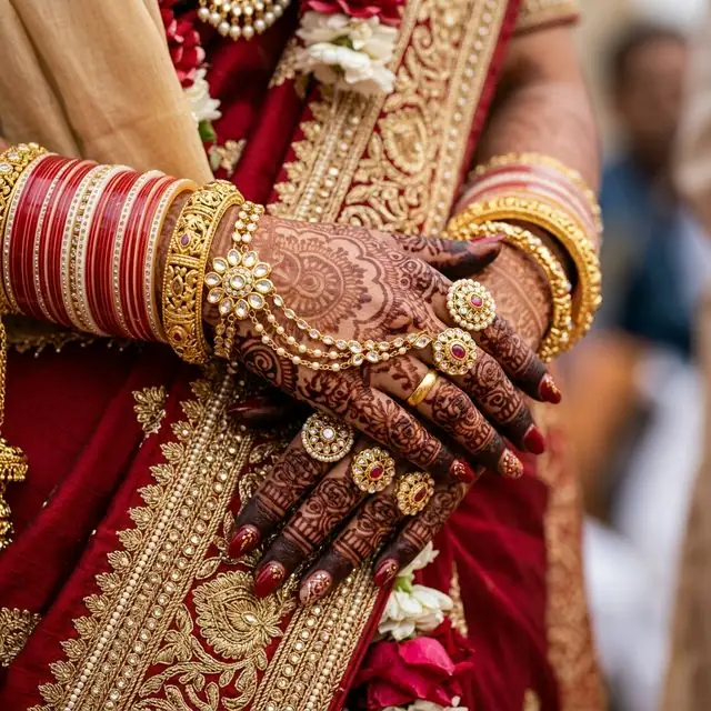 Bride with mehndi and bridal jewellery